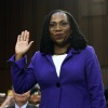 Judge Ketanji Brown Jackson is sworn-in during her Supreme Court confirmation hearing before the Senate Judiciary Committee on March 21, 2022.