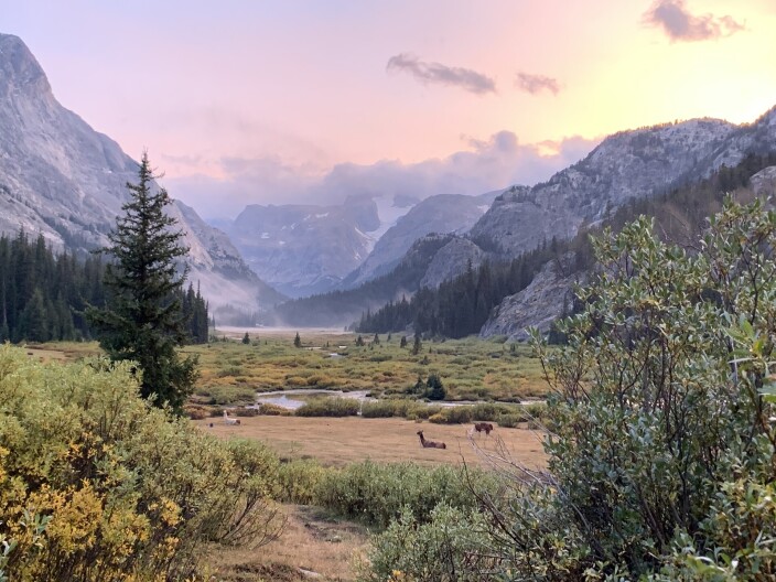 The Wind River Range during sunset after a storm.