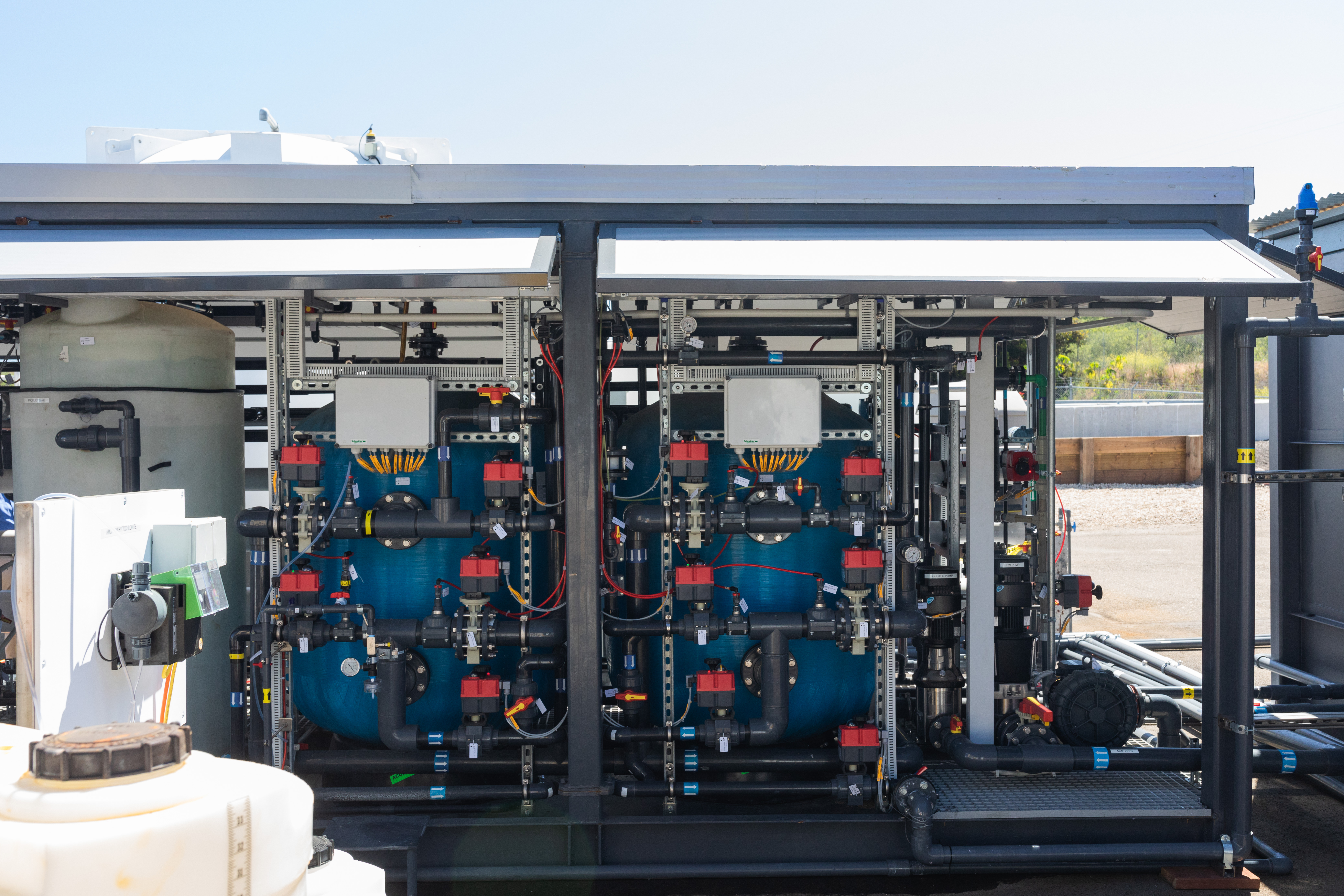 Central Coast Blue pilot plant reverse osmosis treatment equipment photographed during the project demonstration phase in Pismo Beach, California.