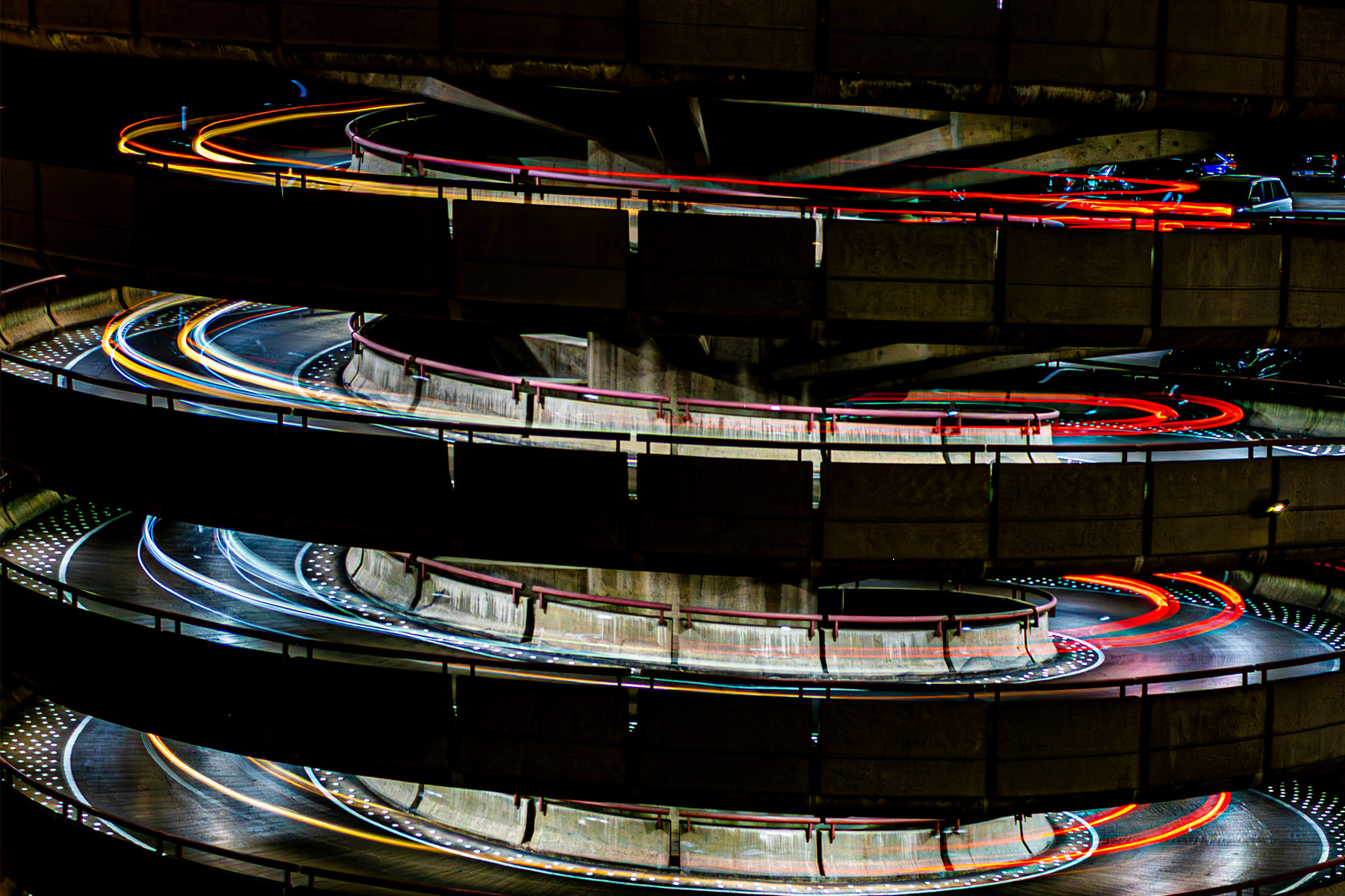 Airport workers descending the parking spiral, Harry Reid International Airport.