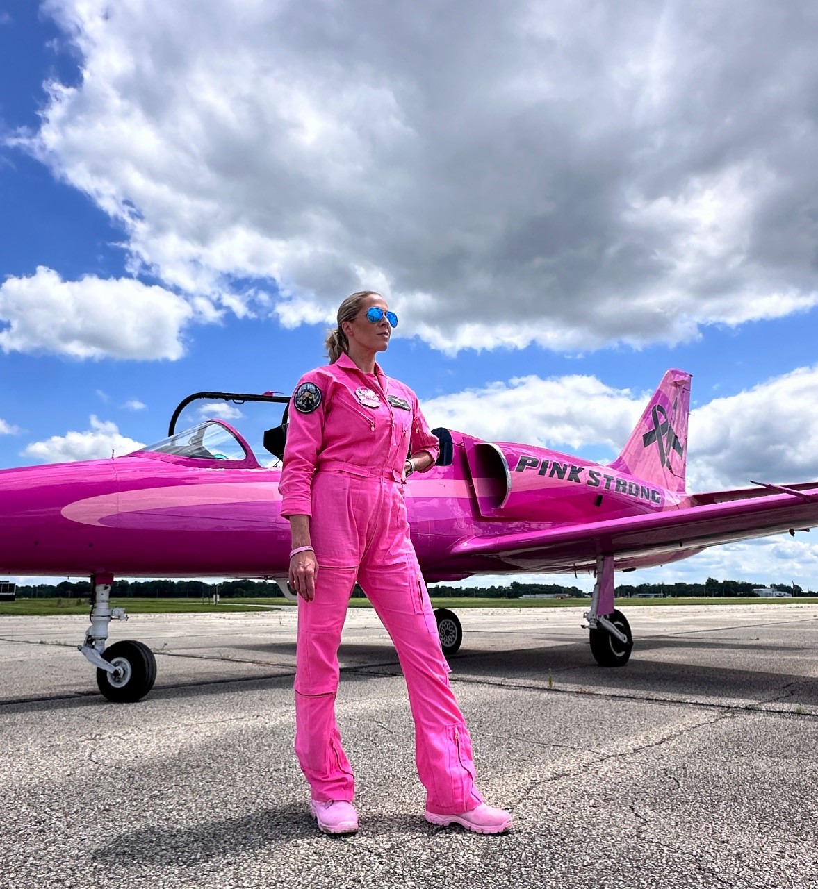 The 'Barbie Pilot' raising awareness of breast cancer in the skies