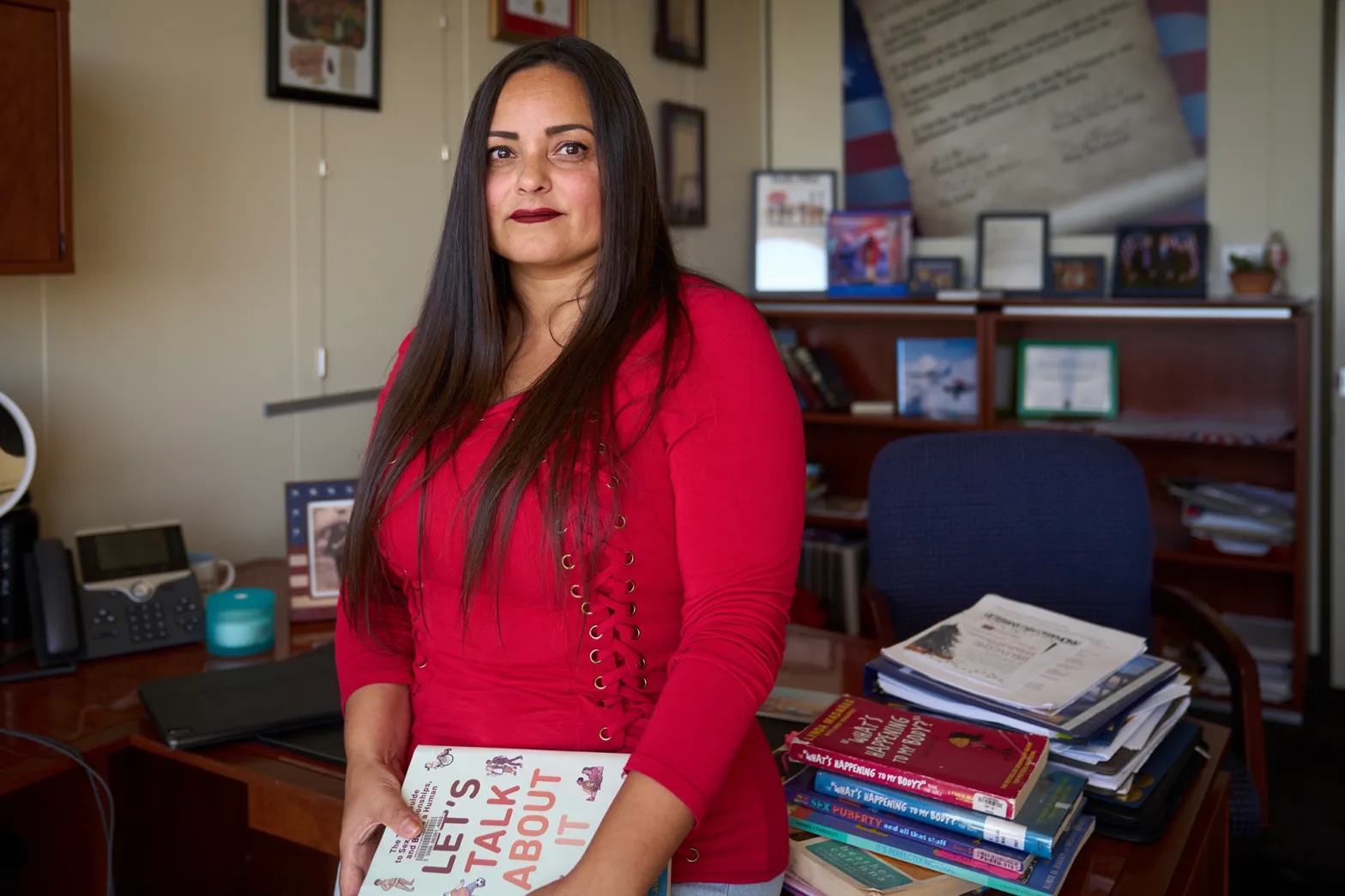 Gracey Van Der Mark, one of the conservative majority on the Huntington Beach City Council, in her City Hall office on Nov. 11, 2023.