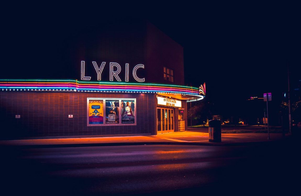 The Lyric Theatre illuminated at night