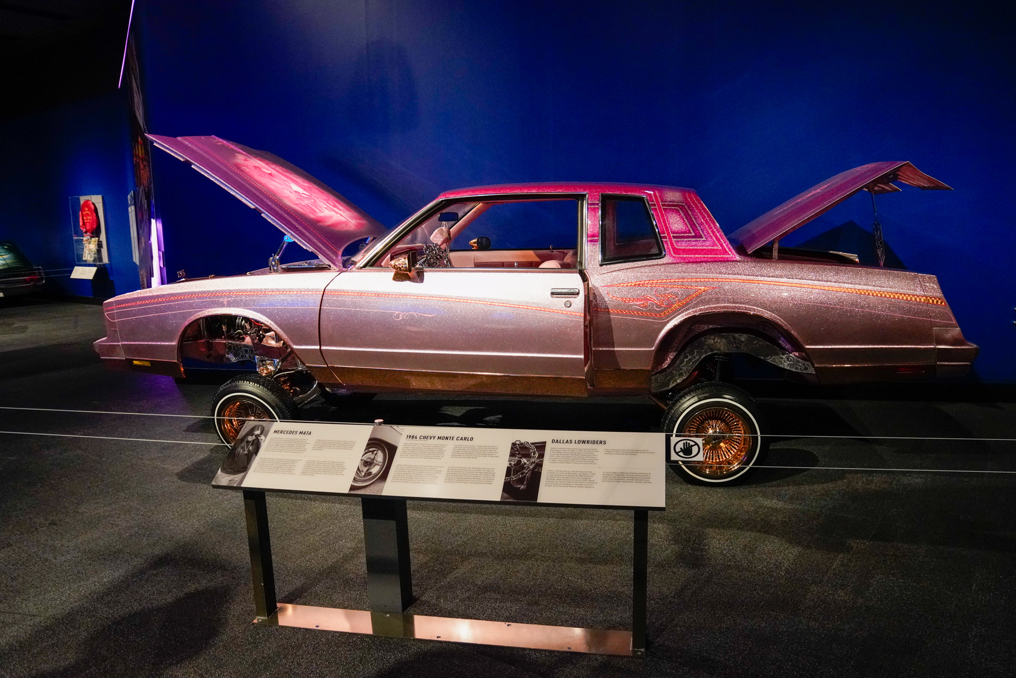 A closer look at the pink, sparkly 1984 Dallas Lowrider La Mera