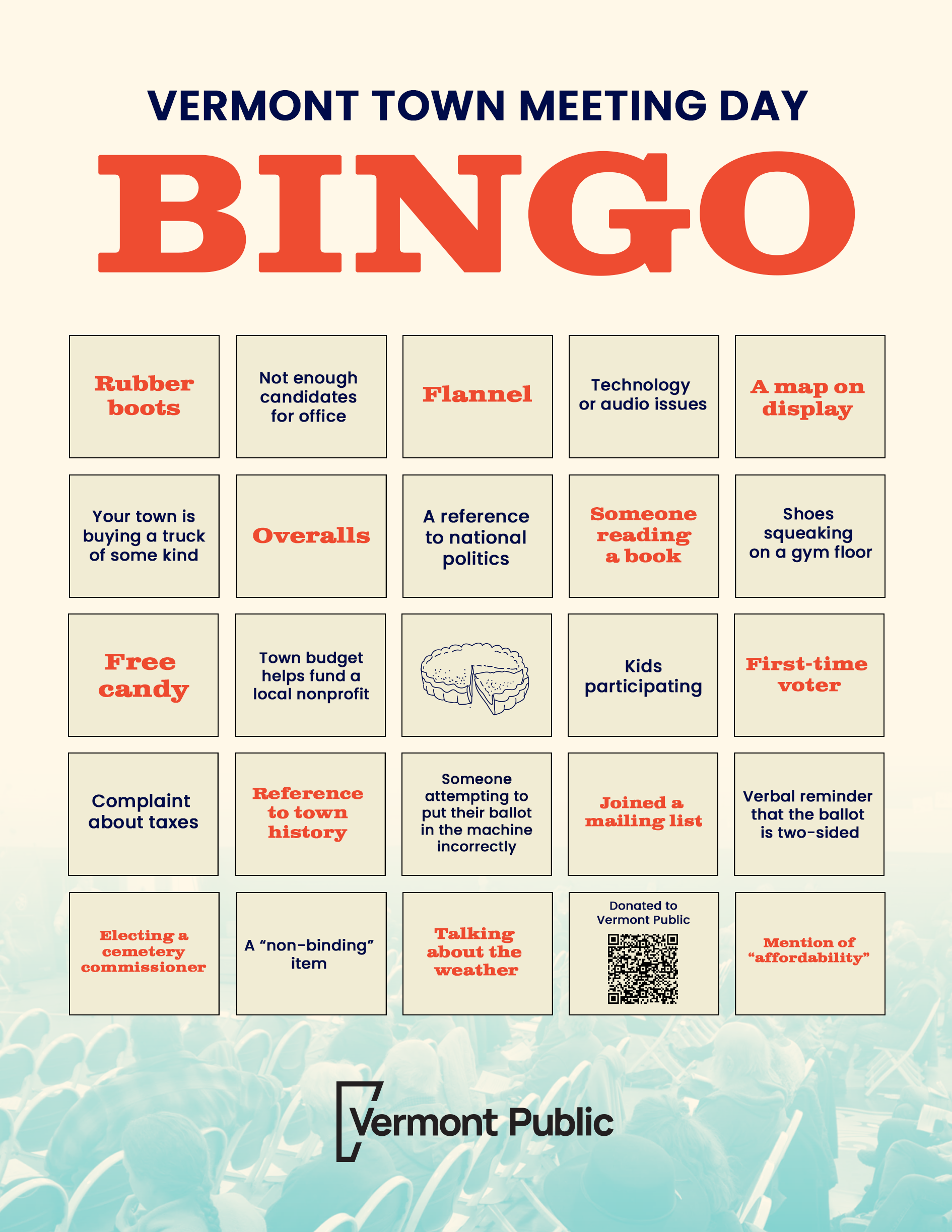 Town Meeting Bingo card