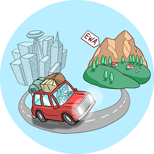Illustration of a car moving from Seattle to Pullman