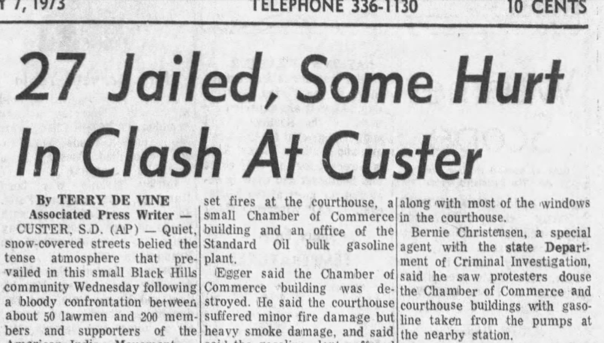 February 6, 1973 - American Indian Movement activists arrived in Custer to  protest the charges against Darld Schmitz | South Dakota History | SDPB