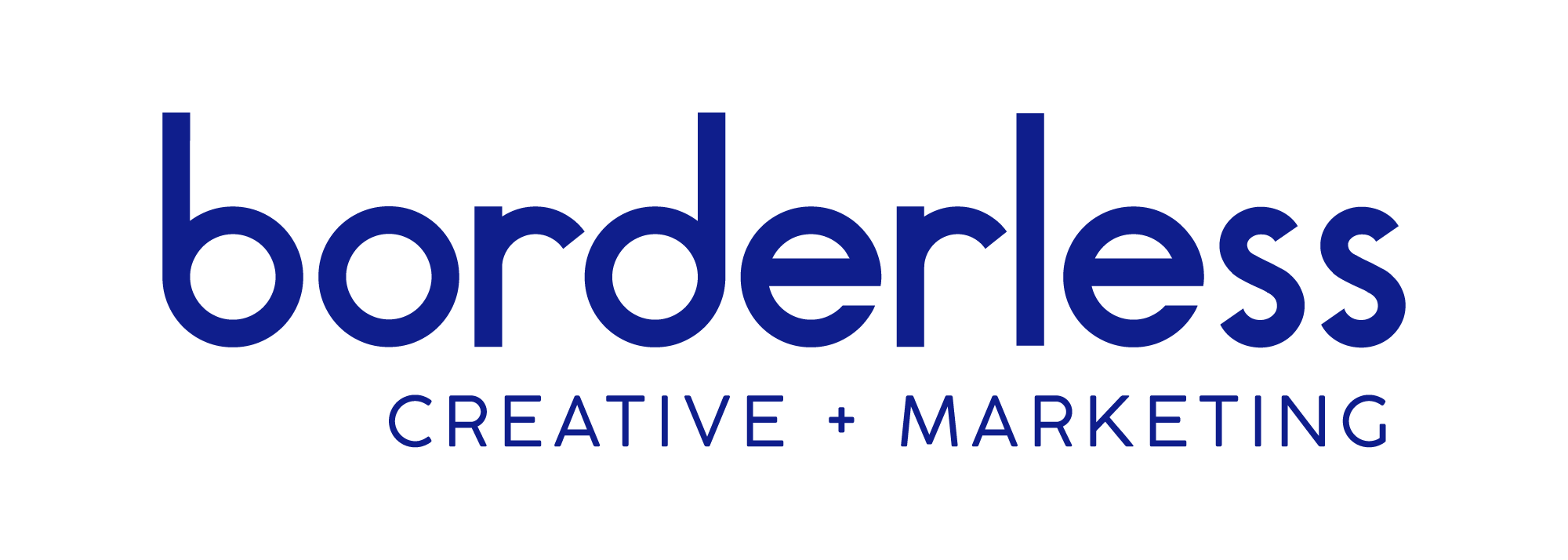 borderless creative + marketing in blue text