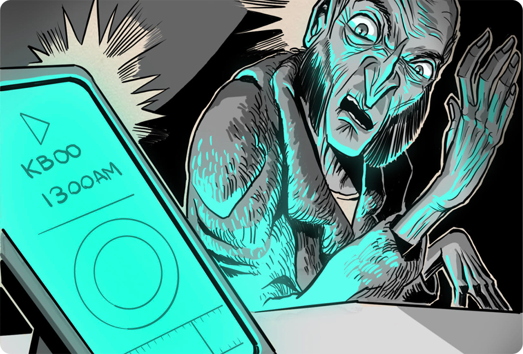 Scrooge hears a radio announcement