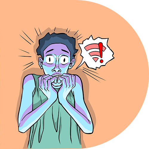 Illustrated person shrieking in fear and biting their nails.