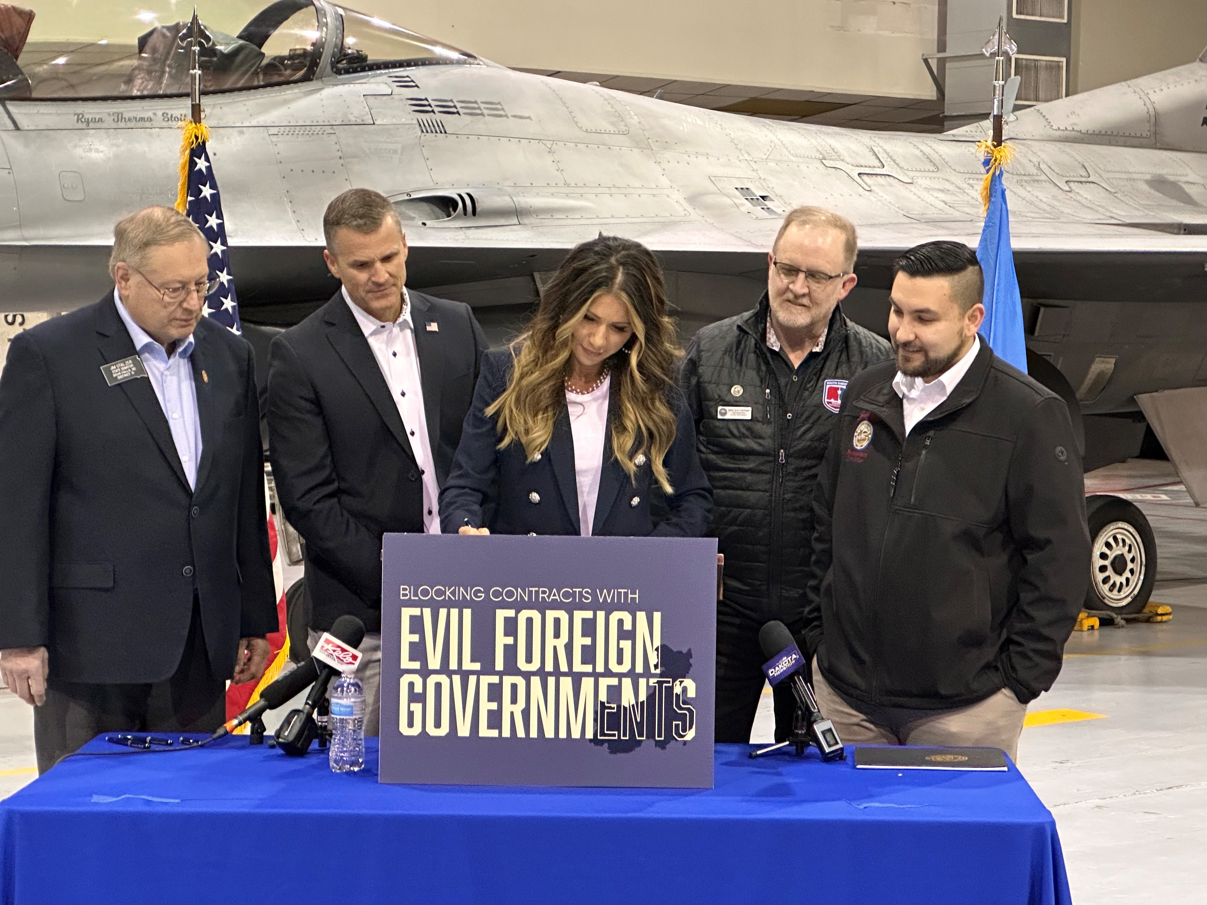 Noem signs bill prohibiting contracts with 'evil' foreign