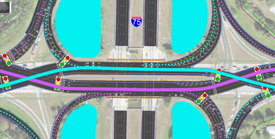 Diverging diamond interchange at I-75, Clark Road in Sarasota set