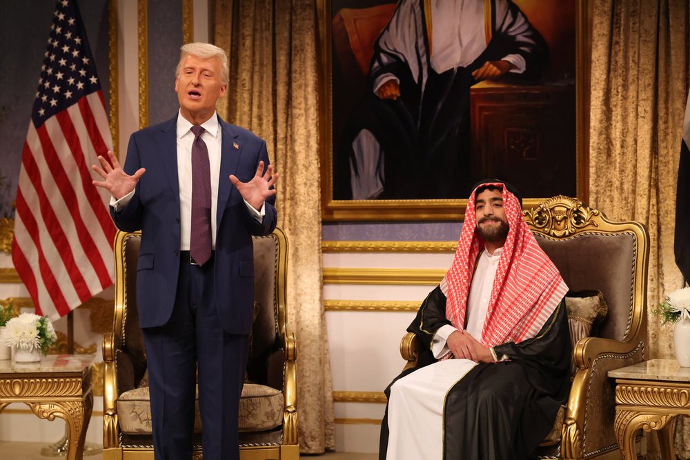 On Saturday Night Live's cold open, James Austin Johnson played President Donald Trump and Emil Wakim played Saudi Crown Prince Mohammed bin Salman in a sketch about Trump's Middle East trip. (NBC)