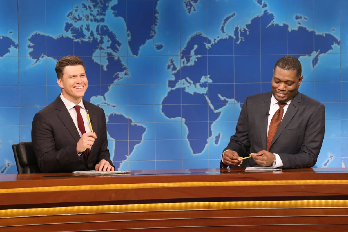 Colin Jost and Michael Che during Weekend Update in December.