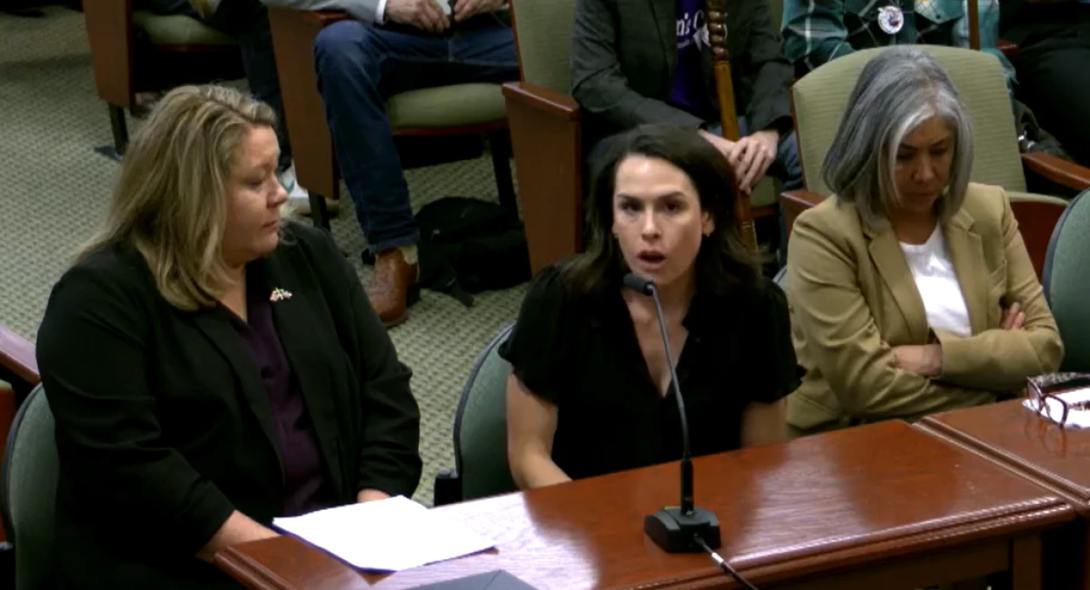Houston resident Alexandra Hess speaks to a committee in the Texas Legislature about her late brother's mental health crisis and use of THC.