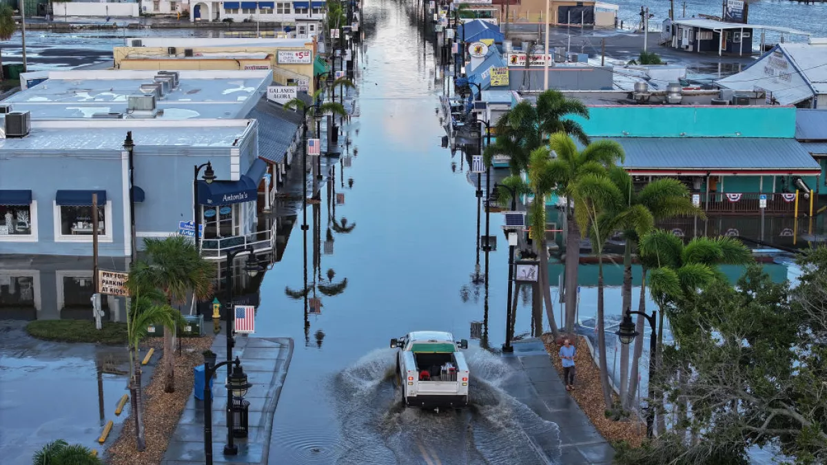 Flood waters inundated the main street in Tarpon Springs, Florida after Hurricane Helene passed offshore. A new study finds that Helene was more powerful, rainier, and significantly more likely because of climate change.