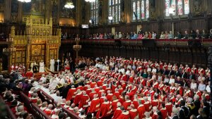 King Charles III reads the King's Speech in July 2024 as Queen Camilla sits beside him during the State Opening of Parliament in the House of Lords in London.