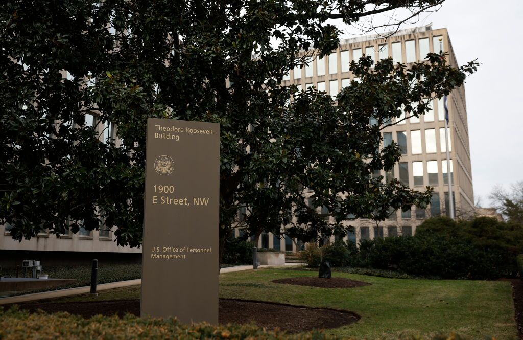 The Theodore Roosevelt Federal Building headquarters of the U.S. Office of Personnel Management is seen on Monday in Washington, D.C.