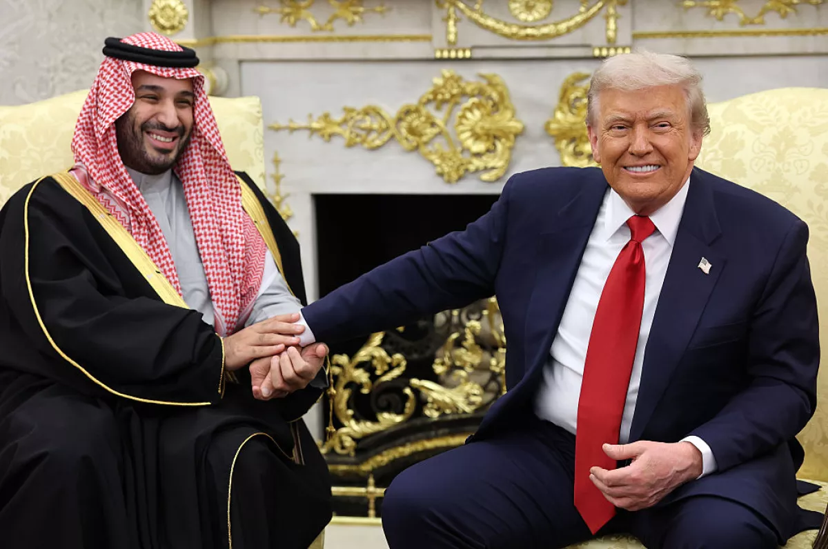 President Trump takes the hand of Crown Prince Mohammed bin Salman of Saudi Arabia during a bilateral meeting in the Oval Office of the White House on Tuesday.
