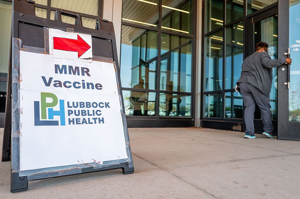 Instructions for a Measles vaccination is seen outside of the Lubbock Public Health facility on April 09, 2025 in Lubbock, Texas.