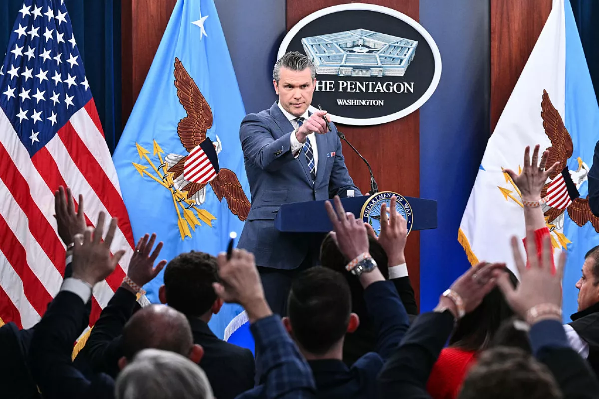 US Secretary of Defense Pete Hegseth takes questions during a news conference at the Pentagon in Washington, DC, on March 19, 2026.