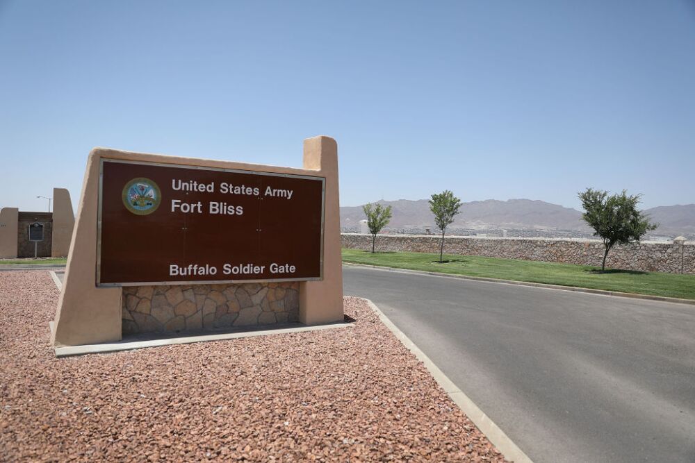An entrance to Fort Bliss is shown as reports indicate the military will begin to construct temporary housing for migrants on June 25, 2018 in Fort Bliss, Texas. (Getty Images North America)