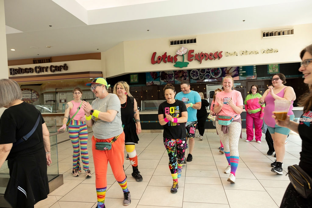 This flashy group of Portland mall-walkers puts neon pep into step