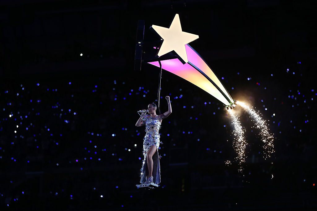 Katy Perry performs during the Super Bowl halftime show at University of Phoenix Stadium on Feb. 1, 2015, in Glendale, Ariz. Now she