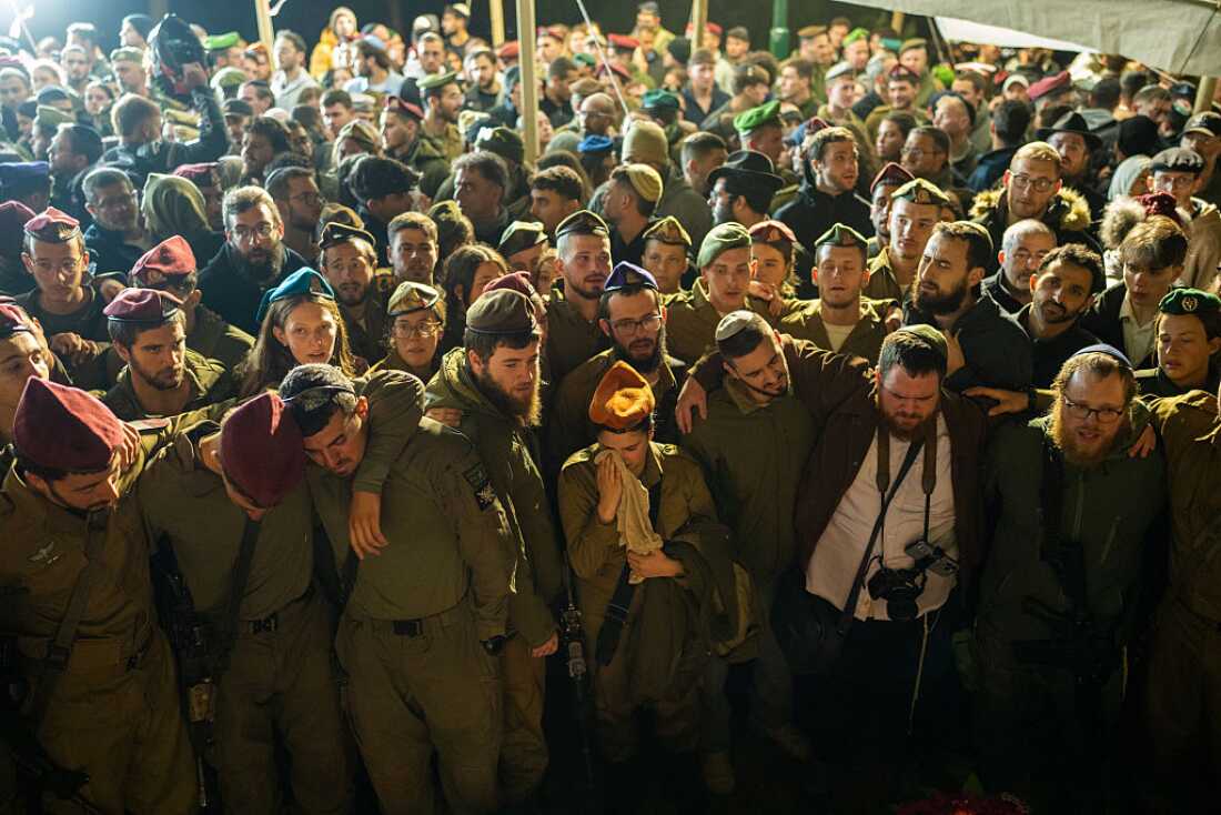People gather for the funeral of Stg. Moshe Itzhak Hacohen Katz, 22, on March 29, 2026 in Jerusalem.