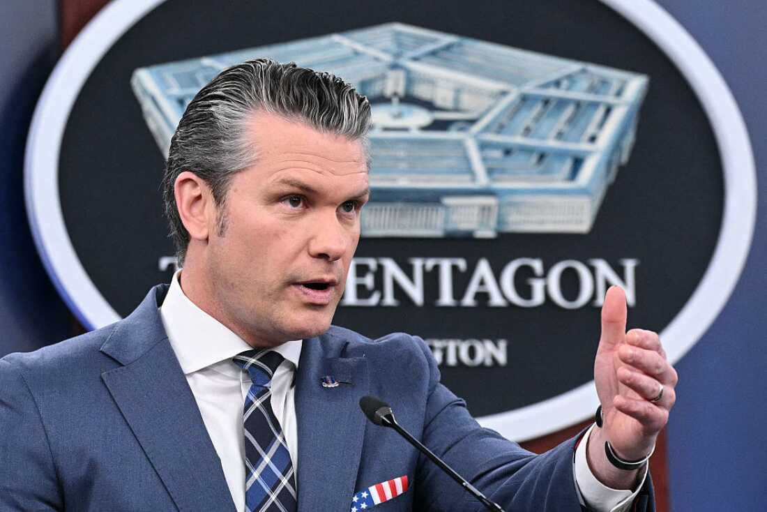 Secretary of Defense Pete Hegseth speaks during a news conference at the Pentagon on March 19.
