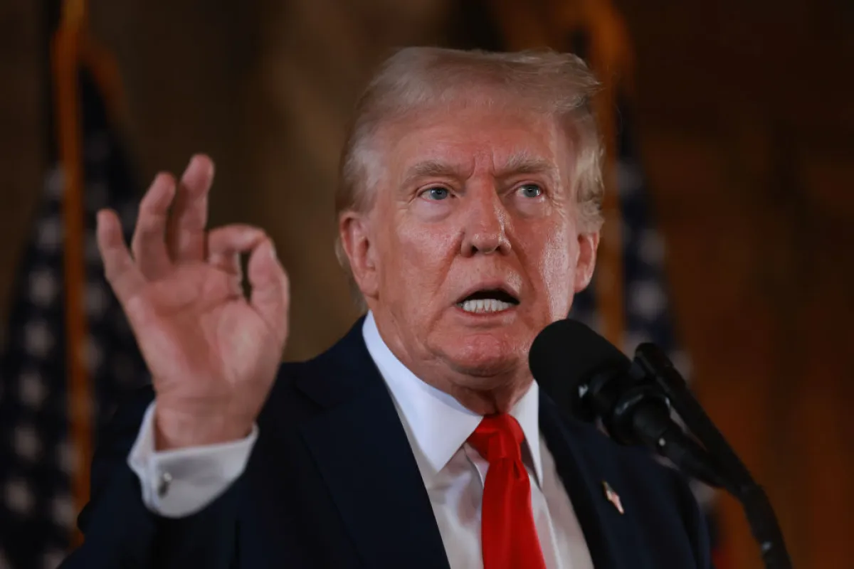 Former President Donald Trump, the Republican presidential nominee, speaks during a news conference at his Mar-a-Lago estate in Florida on Aug. 8.