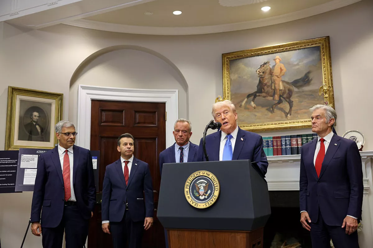 Last Monday, President Trump said Tylenol is linked to autism. He was joined by health officials — from left: Dr. Jay Bhattacharya, director of the National Institutes of Health, Dr. Marty Makary, Food and Drug Administration commissioner, Health and Human Services Secretary Robert F. Kennedy Jr., and Dr. Mehmet Oz, administrator of the Centers for Medicare & Medicaid Services.