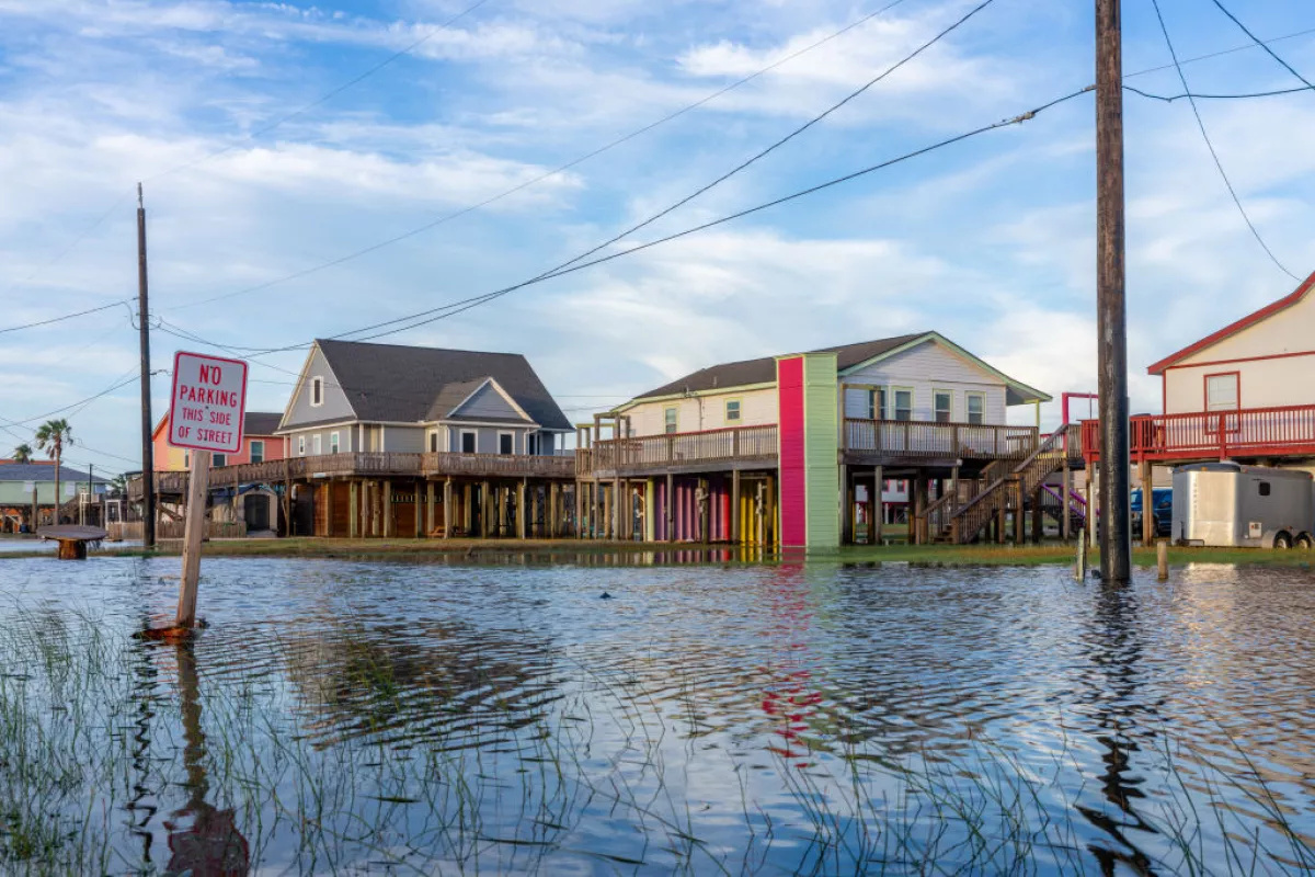 Homes at extreme risk of flooding can be raised to avoid severe damage, like these Texas homes, hit by Hurricane Beryl in July.