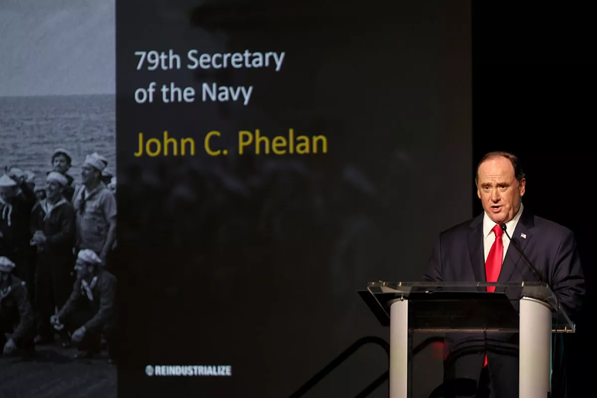 John Phelan, 79th U.S. Secretary of the Navy speaks onstage during the Reindustrialize Conference 2025 on July 16, 2025 in Detroit, Michigan.