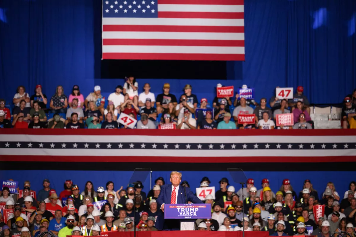 Former President Donald Trump speaks at a campaign rally on Friday in Johnstown, Pa.