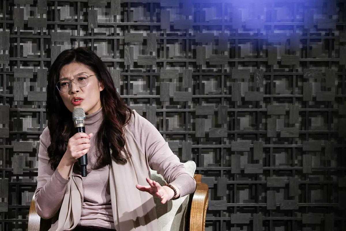 Taiwan's main opposition party KMT chairperson Cheng Li-wun attends a press conference at the Taiwan Foreign Correspondents' Club in Taipei on March 23, 2026.