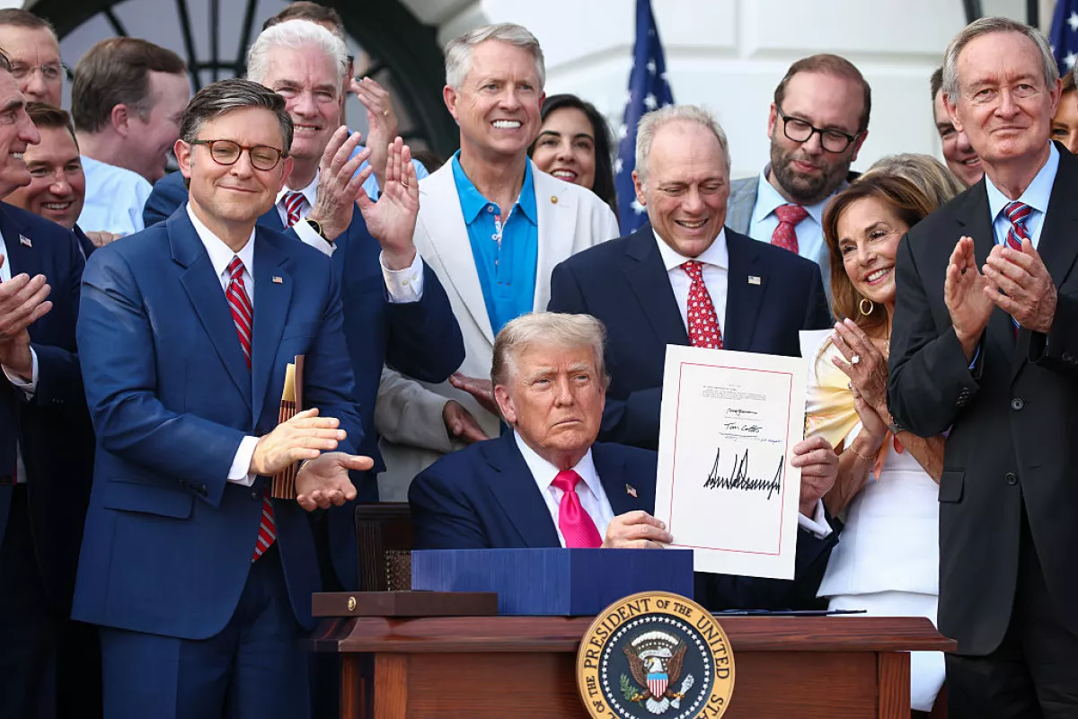 U.S. President Donald Trump, joined by Republican lawmakers, signs the One, Big Beautiful Bill Act into law on July 04, 2025 in Washington, DC. The law includes cuts to funding for Medicaid, food assistance and other social safety net programs.