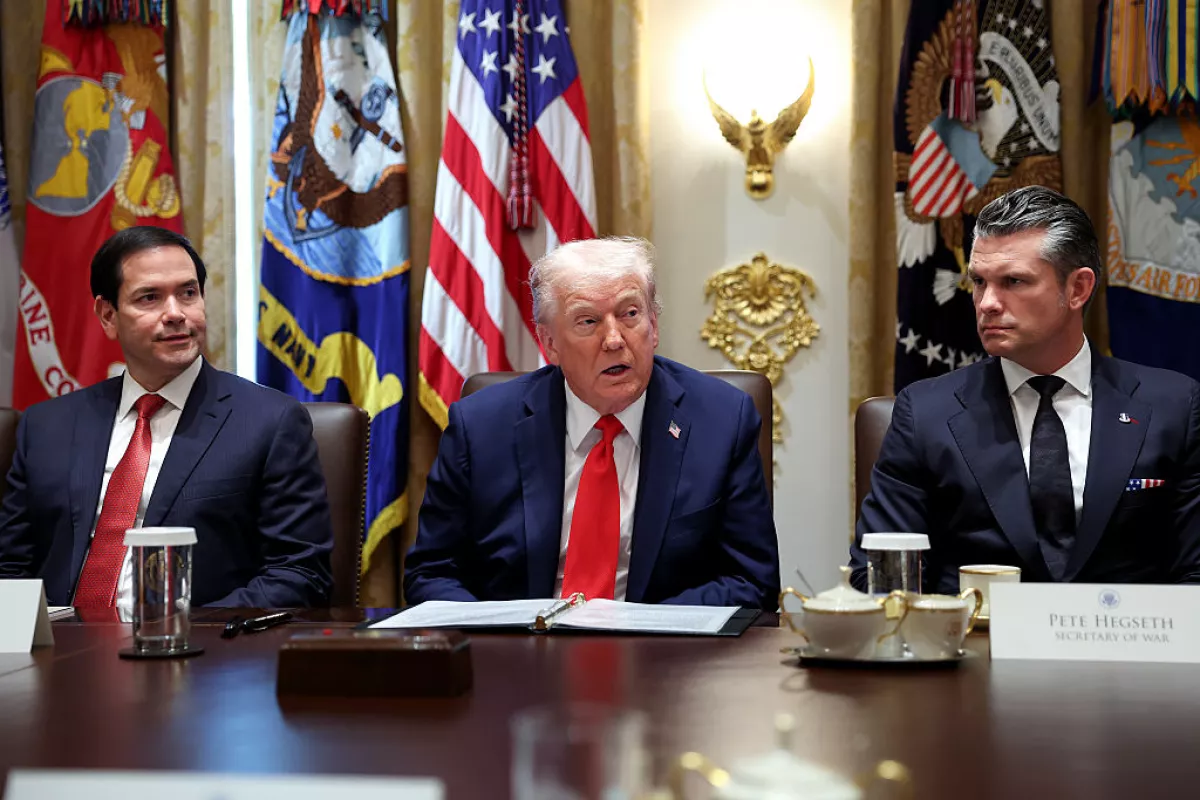President Trump, Secretary of State Marco Rubio (left) and Defense Secretary Pete Hegseth attend a Cabinet meeting at the White House on Oct. 9.