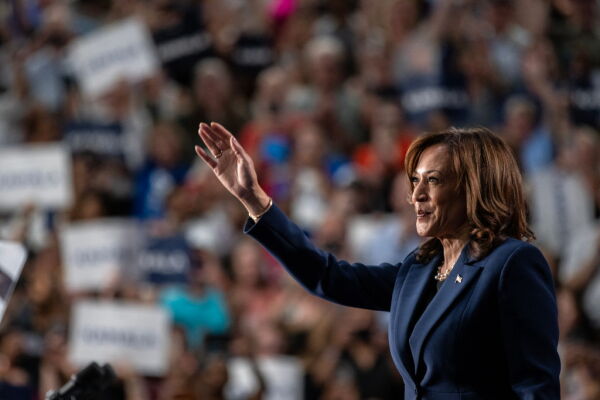Democratic presidential candidate and Vice President Harris speaks to supporters during a campaign rally at West Allis Central High School on Tuesday in West Allis, Wis.