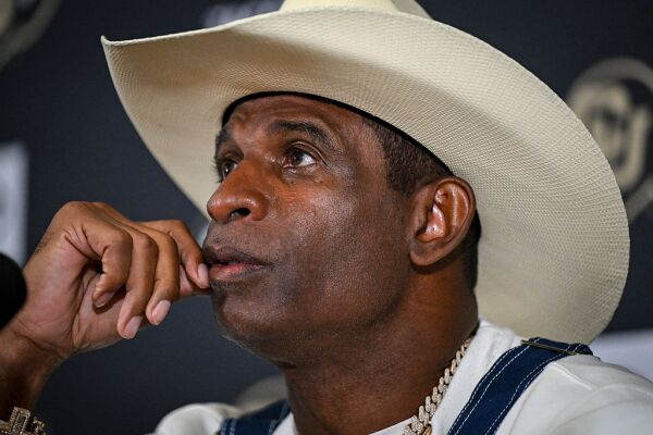 Head coach Deion Sanders of the University of Colorado speaks about his journey beating bladder cancer during a press conference.