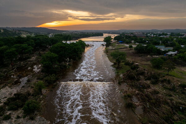 The sun sets over the Guadalupe River on July 06, 2025 in Kerrville, Texas.