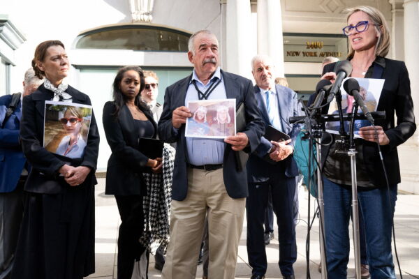 Family members of people killed in the deadly crashes of two Boeing 737 Max jets after a meeting with the Department of Justice in Washington, D.C. earlier this year.