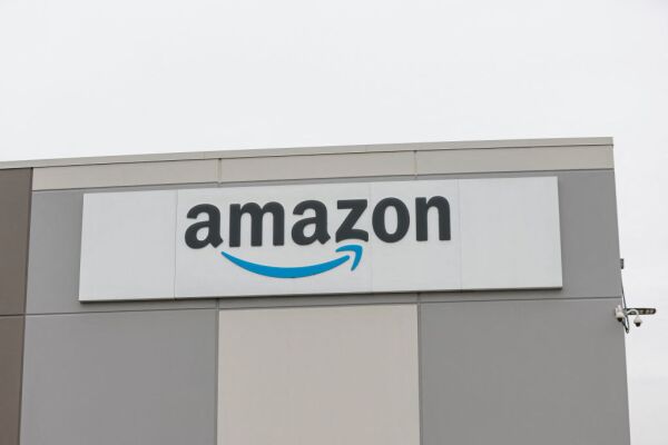 Amazon logo is seen outside Amazon delivery station in Skokie, Illinois on Dec. 19 2024.