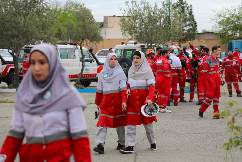 Iranian Red Crescent rescuers train during the U.S.-Iran ceasefire at their training camp in southwest Tehran in Tehran, Iran, on Sunday.