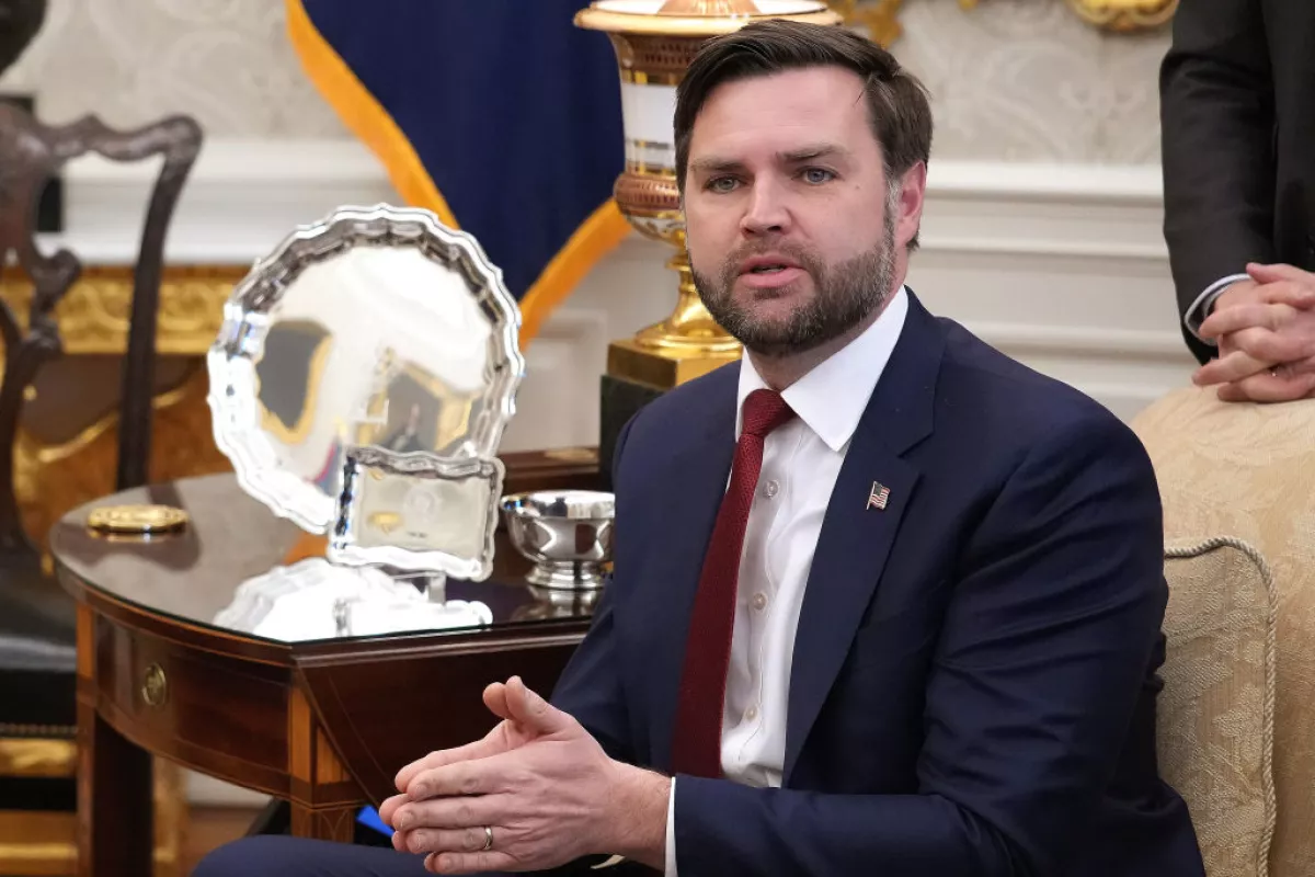 Vice President Vance speaks during a meeting with President Trump and Ukrainian President Volodymyr Zelenskyy in the Oval Office on Feb. 28.