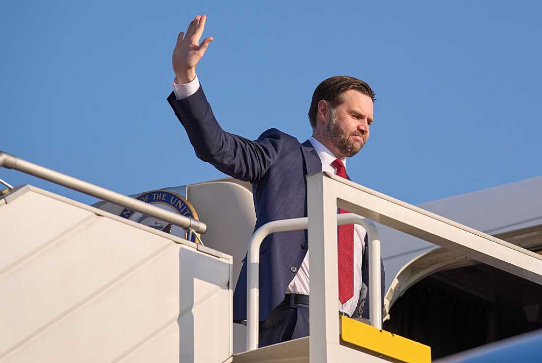 Vice President JD Vance waves while boarding Air Force Two as he leaves Islamabad on Sunday, April 12, 2026 in Islamabad, Pakistan. Vance spent 21 hours on the ground in Islamabad and stated an agreement was not made with Iran.