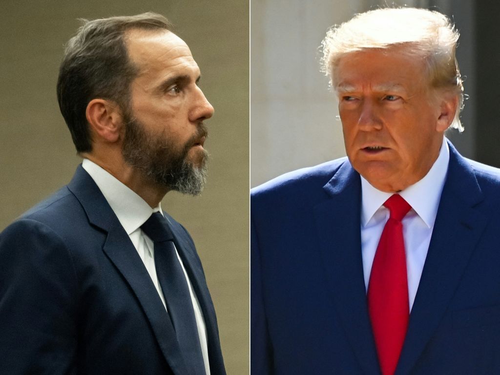 This combination of pictures shows special counsel Jack Smith in Washington, D.C., in August 2023 and President-elect Donald Trump in Palm Beach, Fla., in November 2022.