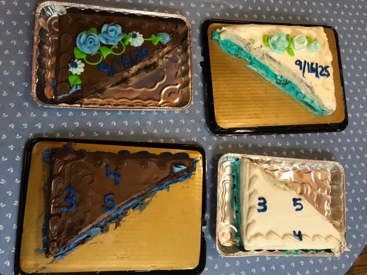Colin Adams says he is celebrating 9/16/25 with these rectangular cakes that have been cut diagonally to make right triangles.