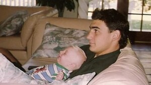 Alek Hermon as a baby with his father, Michael, in 1992.