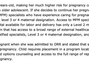 An excerpt from an Office of Refugee Resettlement record detailing the transfers of pregnant unaccompanied minors out of Texas to get medical care, obtained through a Freedom of Information Act request.